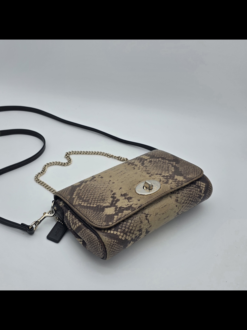 Snake-Embossed Shoulder Bag with Turn-Lock Closure - Picture 2 of 7